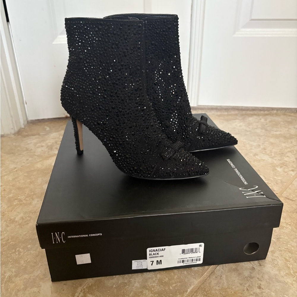 New in box INC International Concepts Women's Black beaded Ankle Boots
